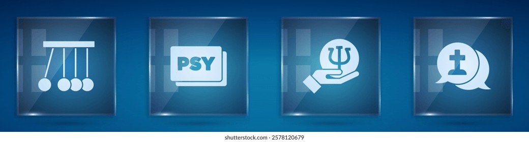 Set Pendulum, Psychology, Psi,  and Graves funeral sorrow. Square glass panels. Vector