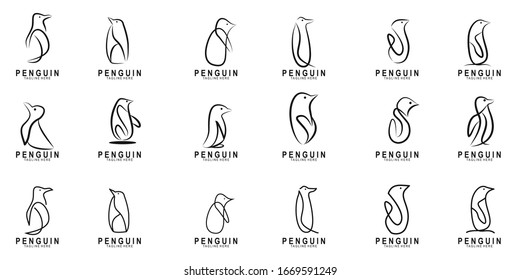 Set of Penguin animal logo with modern design. Vector icon penguin illustration