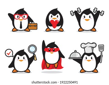 conjunto de diseño de caracteres pingüinos