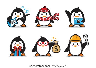 set of penguin character design