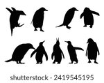 Set of Penguin silhouette icon logo template vector illustration design