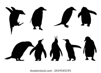 Satz Pinguin Silhouette Symbol Symbol Vorlage Vektorgrafik Design