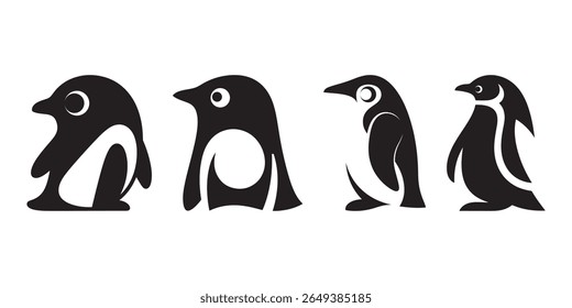 Set of penguin vector illustrations on white background, icon illustration design graphic flat vector illustration