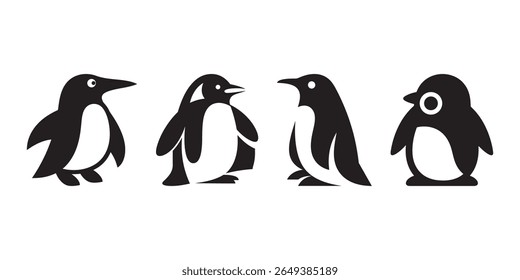 Set of penguin vector illustrations on white background, icon illustration design graphic flat vector illustration