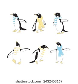 Set of penguins cartoon on white background