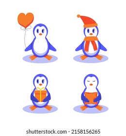 Set of penguins, kids cartoon vector illustration
