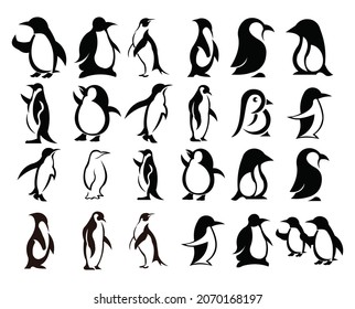 Set of Penguins line icons,vector logo template design penguins.