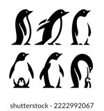 Set of penguins logos in different positions.