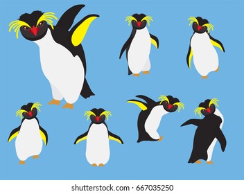 Set of penguins in modern flat style. Animal character design isolate background.  