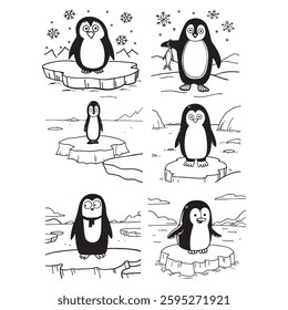 Set of penguins on the beach