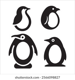 set of penguins silhouette vector on white background.