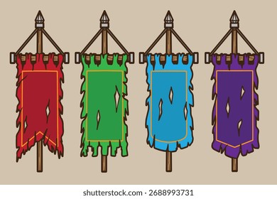 Conjunto de banderín medieval destruir bueno para la etiqueta engomada, insignia, diseño de elementos, diseño de impresión, etc