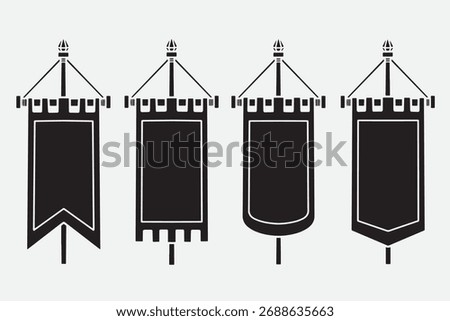 set of pennant medieval good for icon, symbol, logo, element design, silhouette design, etc