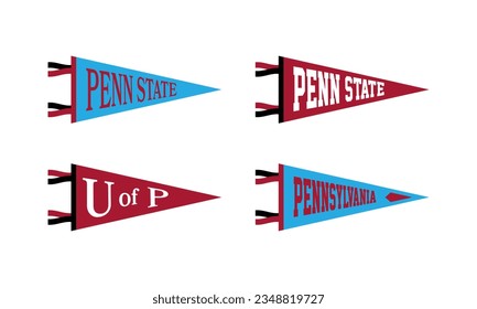 Set of Pennsylvania sports team pennants. Retro colors labels. Vintage hand drawn wanderlust style. Isolated on white background. Good for t shirt, mug, other identity. Vector illustration.