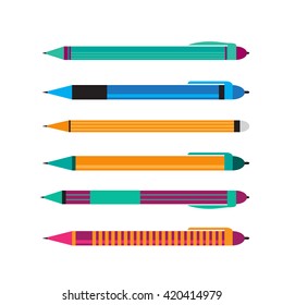 Set of pens in flat design. 