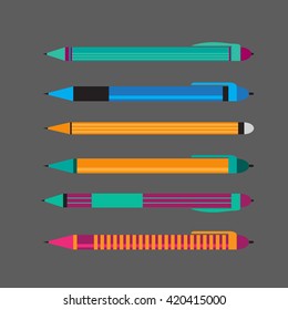 Set of pens in flat design. 