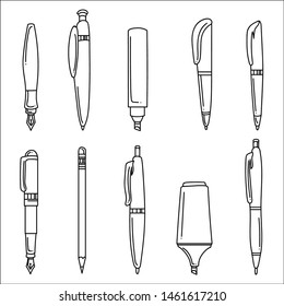 Set pens isolated on white. vector illustration.