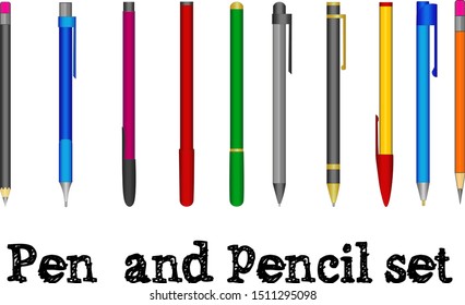 set of pens and pencils