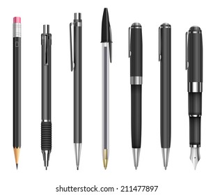 Set of pens and pencils for office, constructor and schools, vector illustration