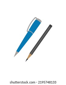 Set of pens and pencils vector illustration isolated on white background 