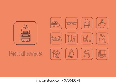 Set of pensioners simple icons