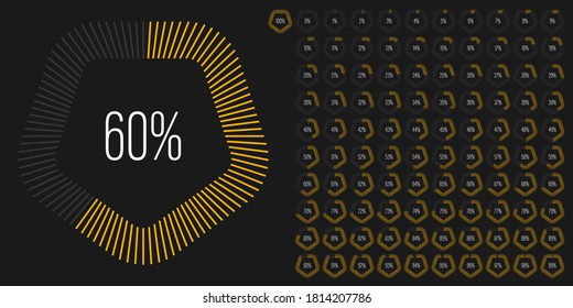 Set of pentagon percentage diagrams meters from 0 to 100 ready-to-use for web design, user interface UI or infographic - indicator with yellow