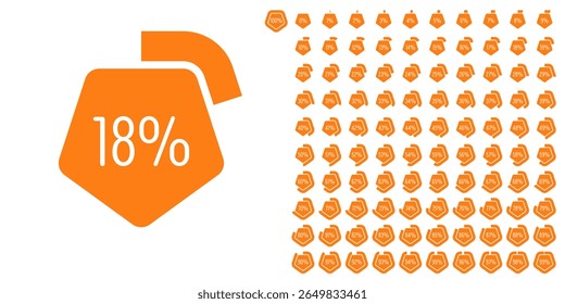 Set of pentagon percentage diagrams meters from 0 to 100 ready-to-use for web design, user interface UI or infographic - indicator with orange