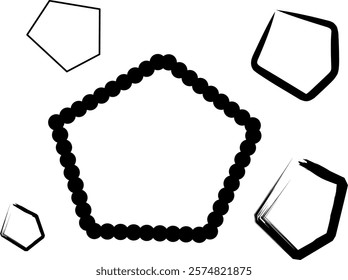 set of pentagons in Doodle style. hand drawn pentagon black paint.