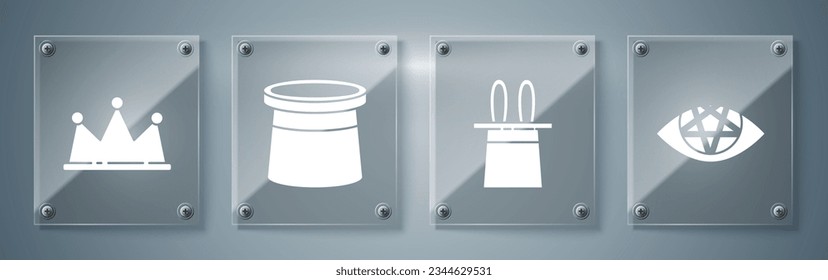 Set Pentagram, Magician hat and rabbit ears, Magician hat and Crown. Square glass panels. Vector