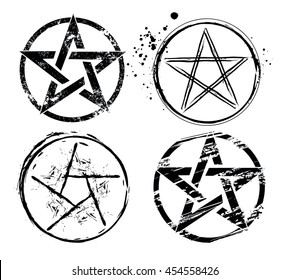 Set of pentagrams painted in black on white background.