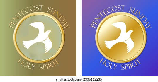 Set of Pentecost Sunday logo vector illustration.Dove symbol of the Holy Spirit with a halo.