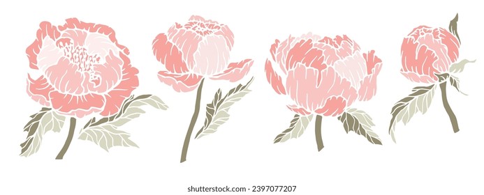 Eine Reihe von Blumen und Knospen. Vektorgrafiken.