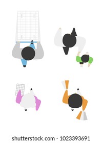 Set Of People From Above, Top View. Simple Style. Flat Design Vector Illustration. Staying And Walking Different Men And Women In The Shop On Shopping With Begs And With A Cart.