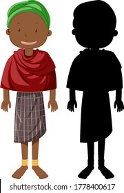 Set of people of African tribes character with its silhouette illustration
