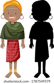 Set of people of African tribes character with its silhouette illustration