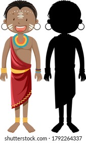 Set of people of African tribes character with its silhouette illustration