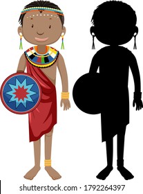 Set of people of African tribes character with its silhouette illustration