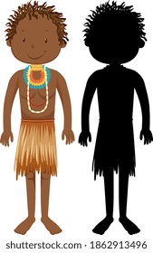 Set of people of African tribes character with its silhouette illustration