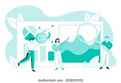 Set Of People Analyzing Personal Or Corporate Budget Isolated On White Background. Concept Of Finance Accounting And Calculation Of Financial Income And Expenses. Colored Flat Vector Illustration