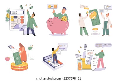 Set of people analyzing personal or corporate budget. Concept of finance accounting and calculation of financial income and expenses report. Financial consultant with document for tax computation