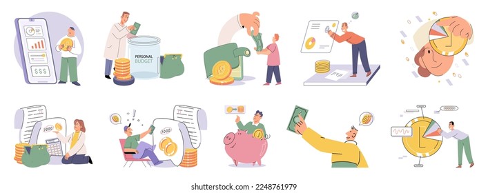 Set of people analyzing personal or corporate budget. Concept of finance accounting and calculation of financial income and expenses report. Financial consultant with document for tax computation