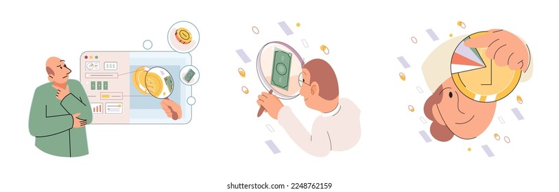 Set of people analyzing personal or corporate budget. Concept of finance accounting and calculation of financial income and expenses report. Financial consultant with document for tax computation