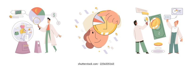 Set of people analyzing personal or corporate budget. Concept of finance accounting and calculation of financial income and expenses report. Financial consultant with document for tax computation