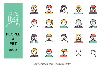 Icono de conjunto de personas y animales 