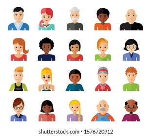 Set of people avatar flat design icons. Collection of avatars related to various types of people face. 