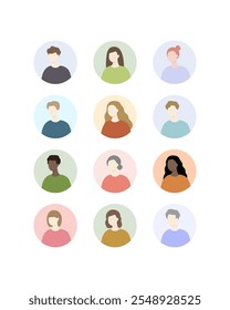 Set of people avatar icon. Different Smiling user character man and woman portrait collection. Flat vector design isolated illustration.