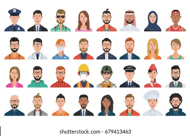 Set Of People Avatar Icons. Diverse Men And Women Avatar