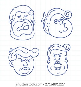 Conjunto de personas avatar Ilustración vectorial línea de arte en varias emociones