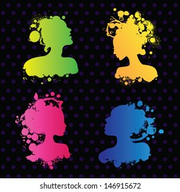 Set of people avatars, built of spots and colorful splashes. 