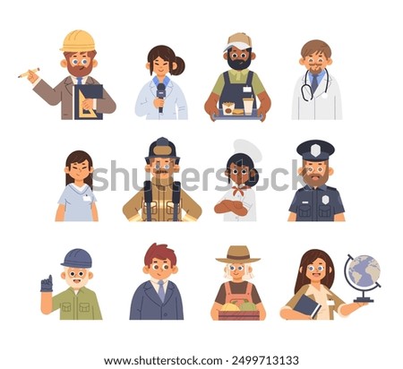 Set of people avatars of different professions. Workers portraits flat vector illustration